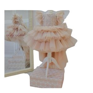 Peach Tulle Dress with Ruffles